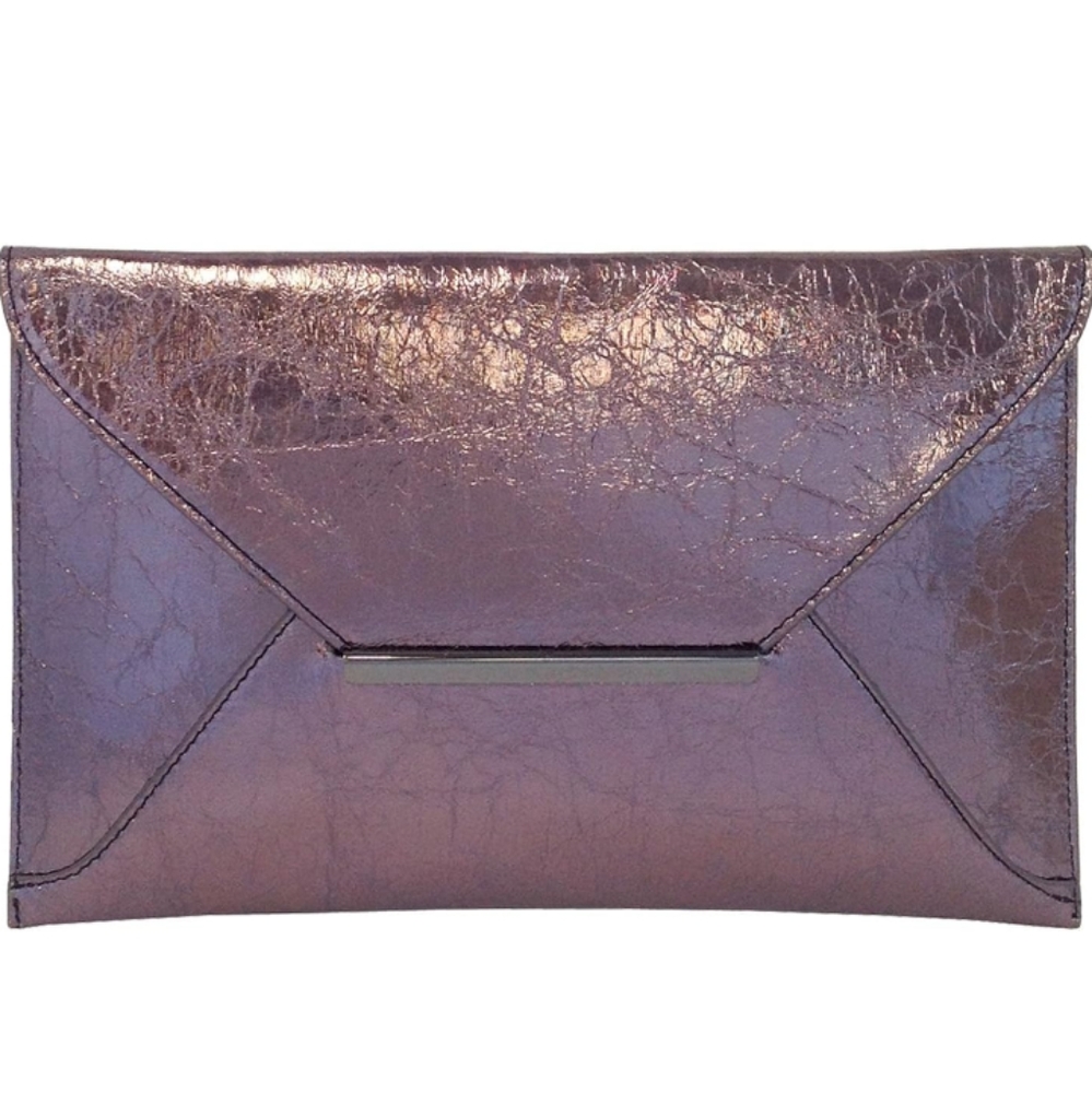 JNB Metallic Envelope Clutch - Pewter